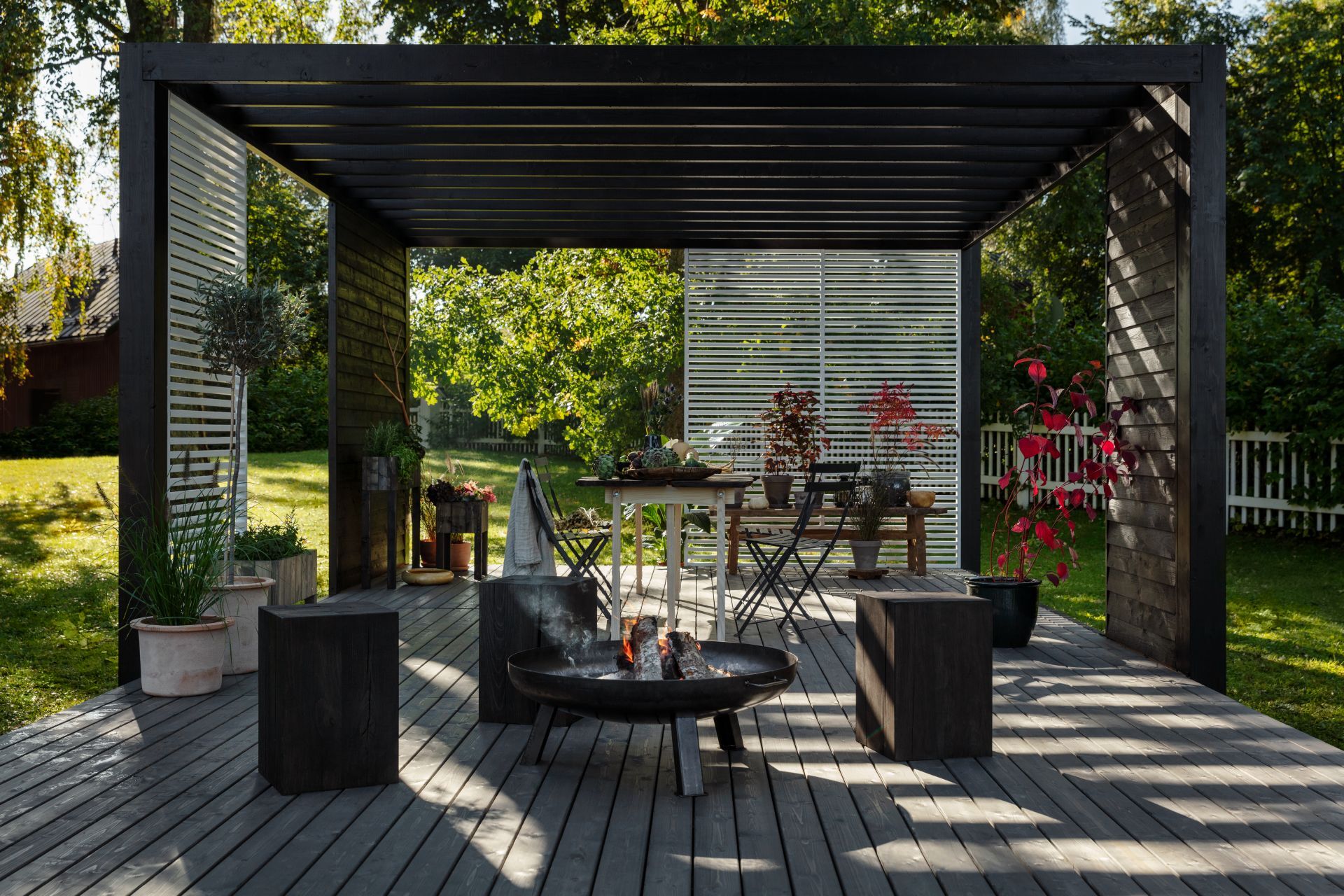 dark colour terrace and furniture under sunlight