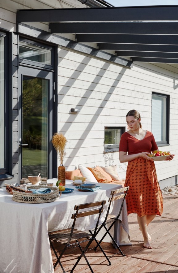 dinner table setting on garden deck