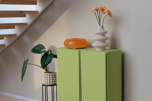 cabinet painted with green colour paint