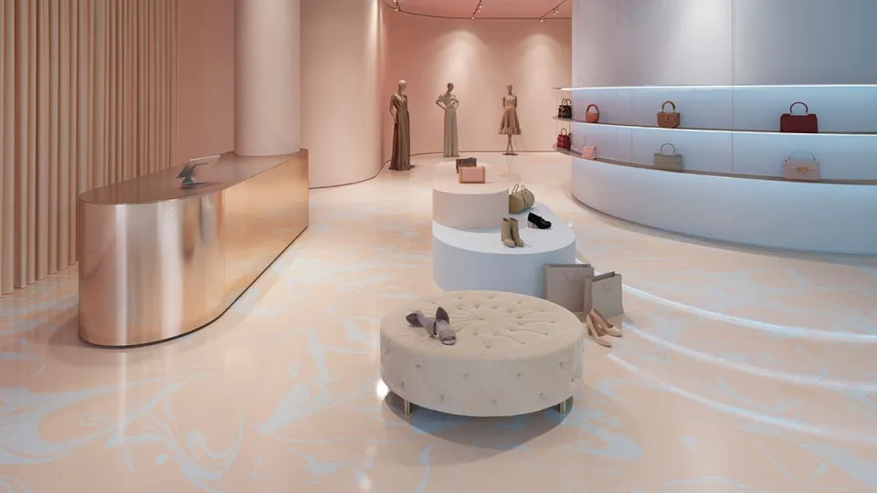 Floor coatings with unique designs