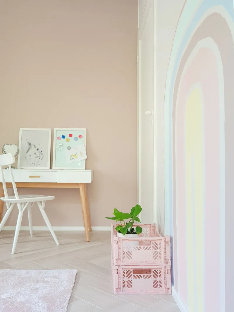 kids room wall with pastel colour rainbow pattern