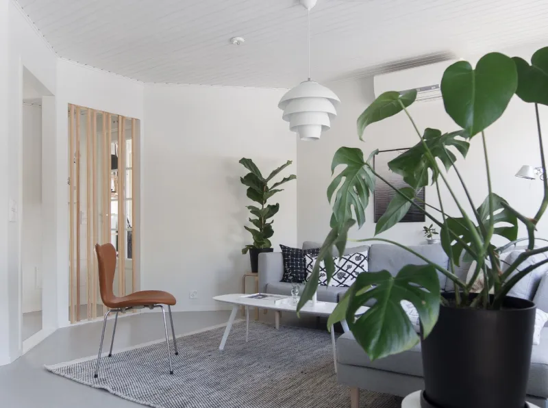 livingroom wall painted with tikkurila white